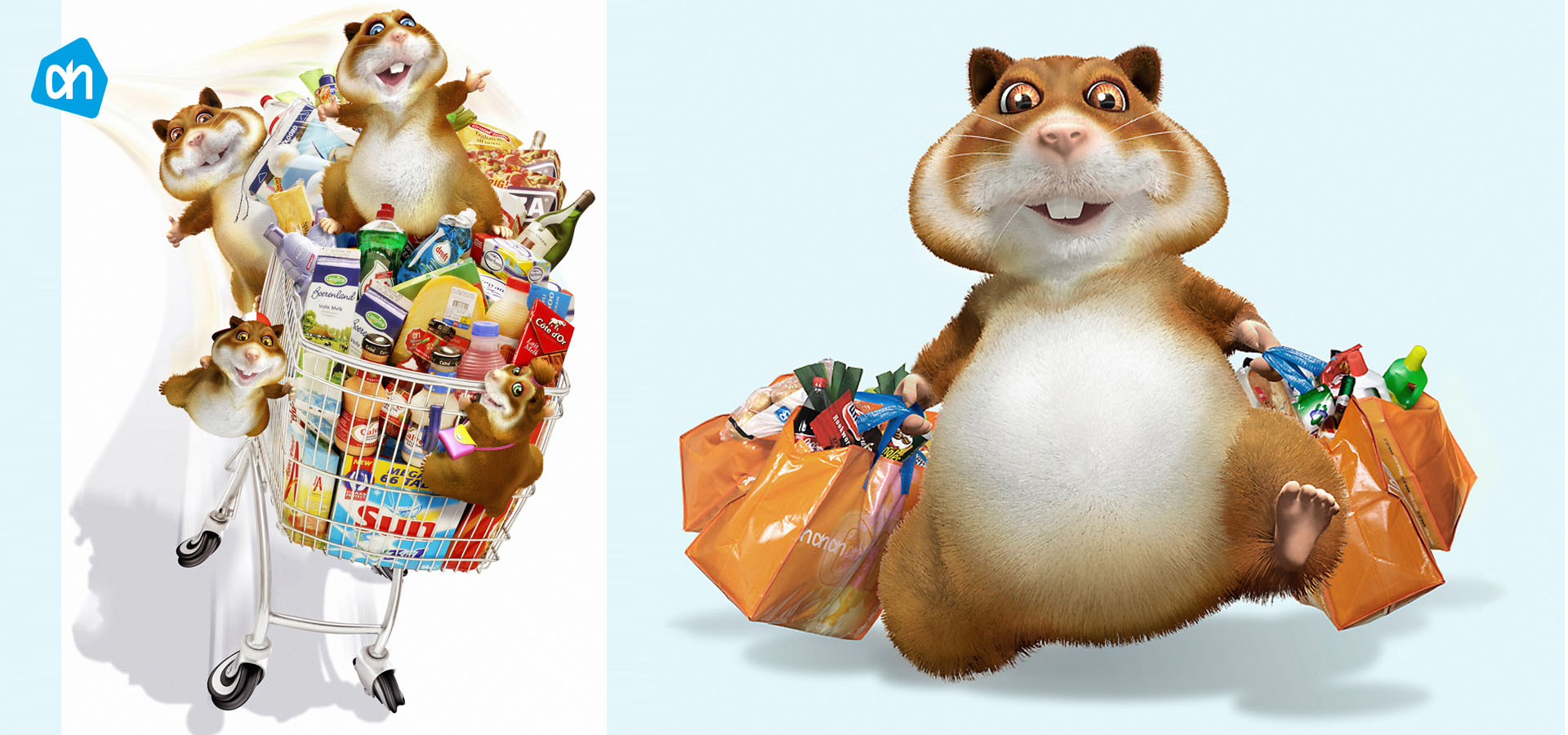 Albert Heijn Hamsterweken Campaign illustrations. Brand character design hamster cartoons - portfolio Willem Brader.