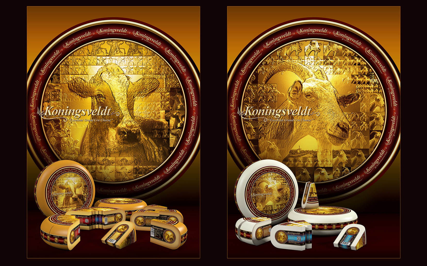 Koningsveldt excellent grand cru cheese illustrations. Cow cheese Goat Cheese.