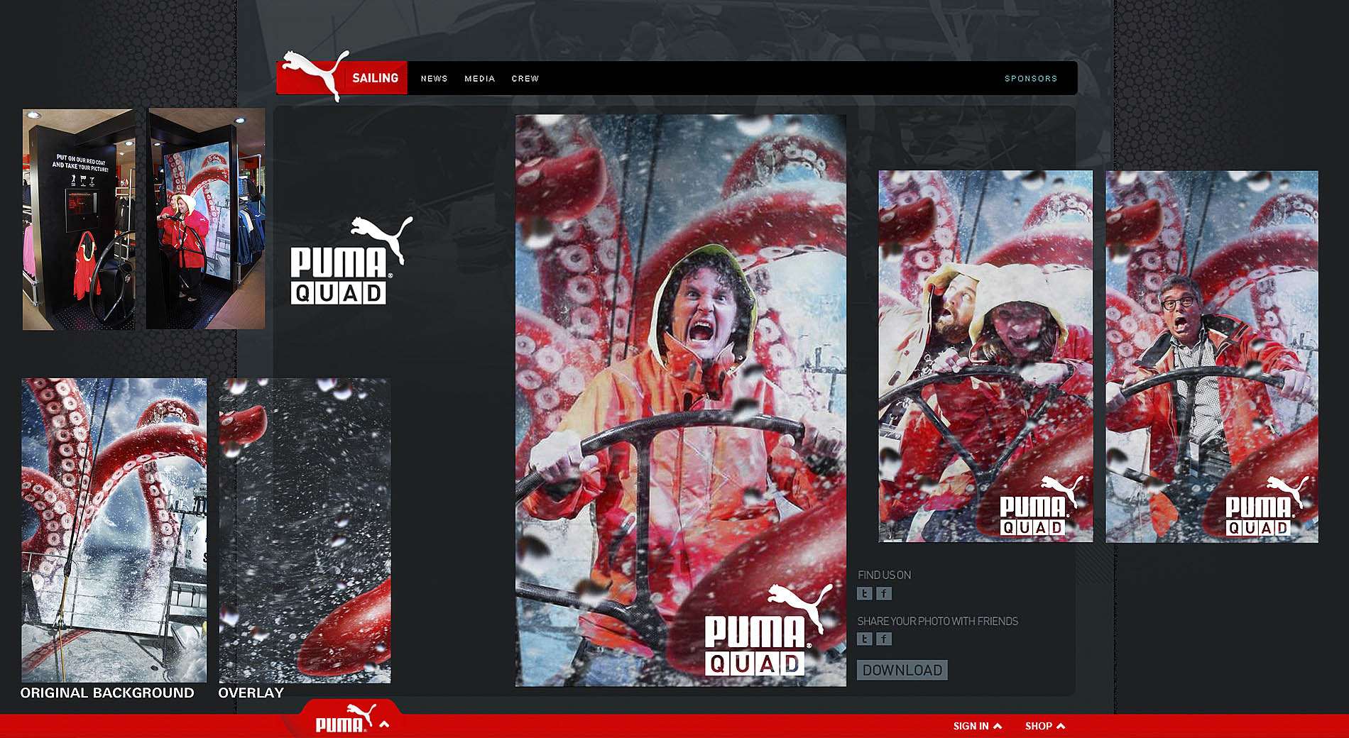 Puma ocean race quad interactive photo booth application illustrations. Graphics and results.