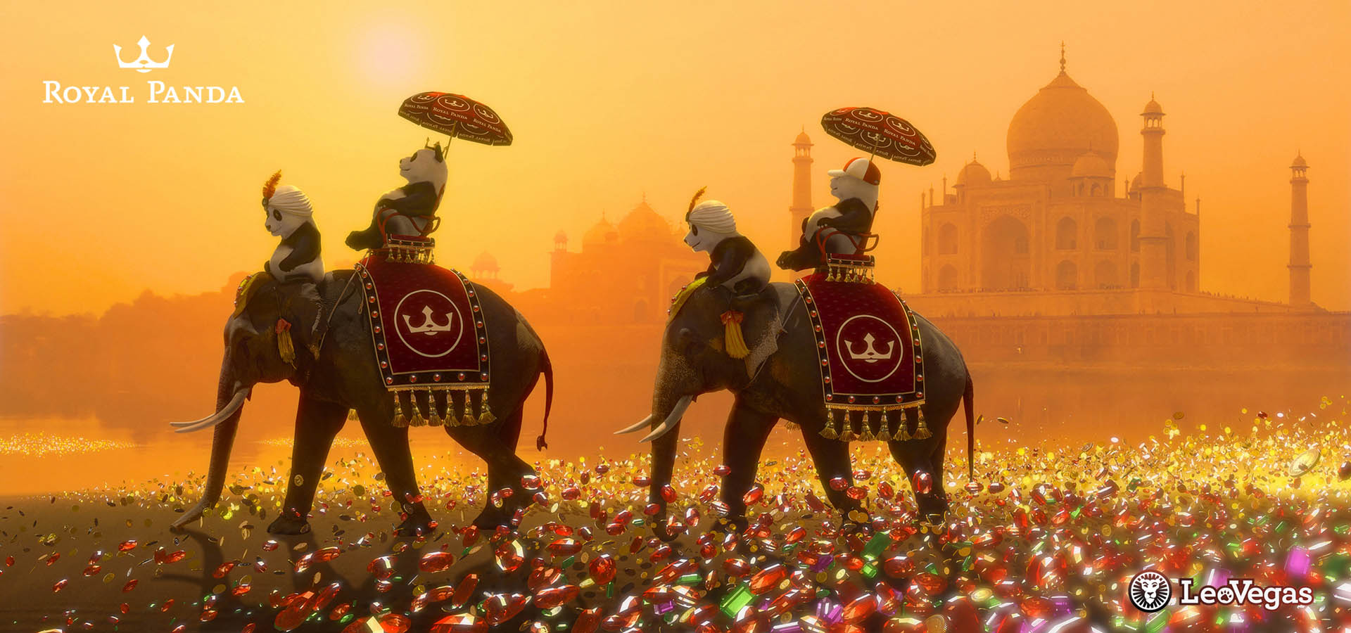 Royal Panda India Elephant ride Taj Mahal . 3d lllustration - photo manipulation and Brand character design - Willem Brader